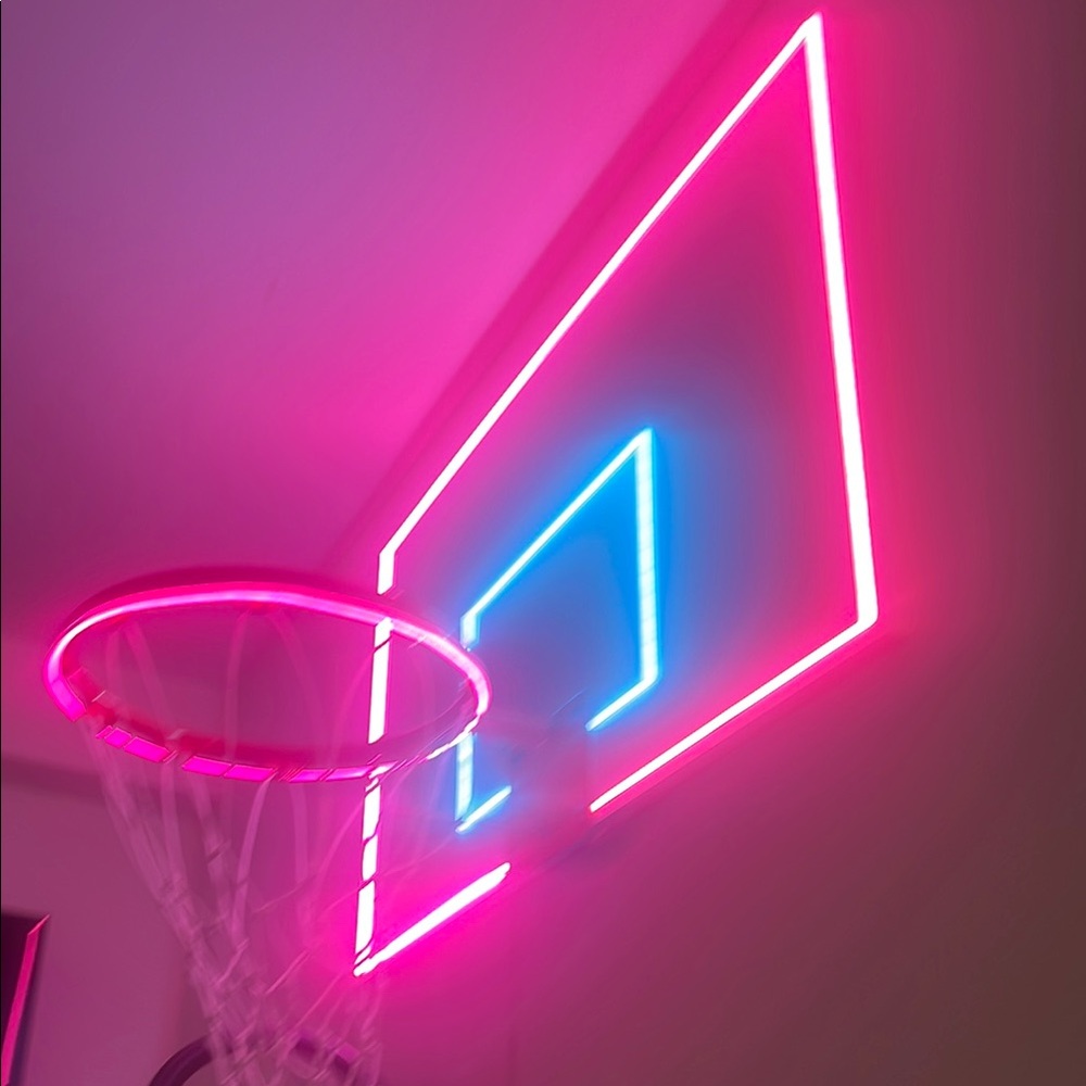 Neon Pink and Blue LED Basketball Hoop Wall Decor